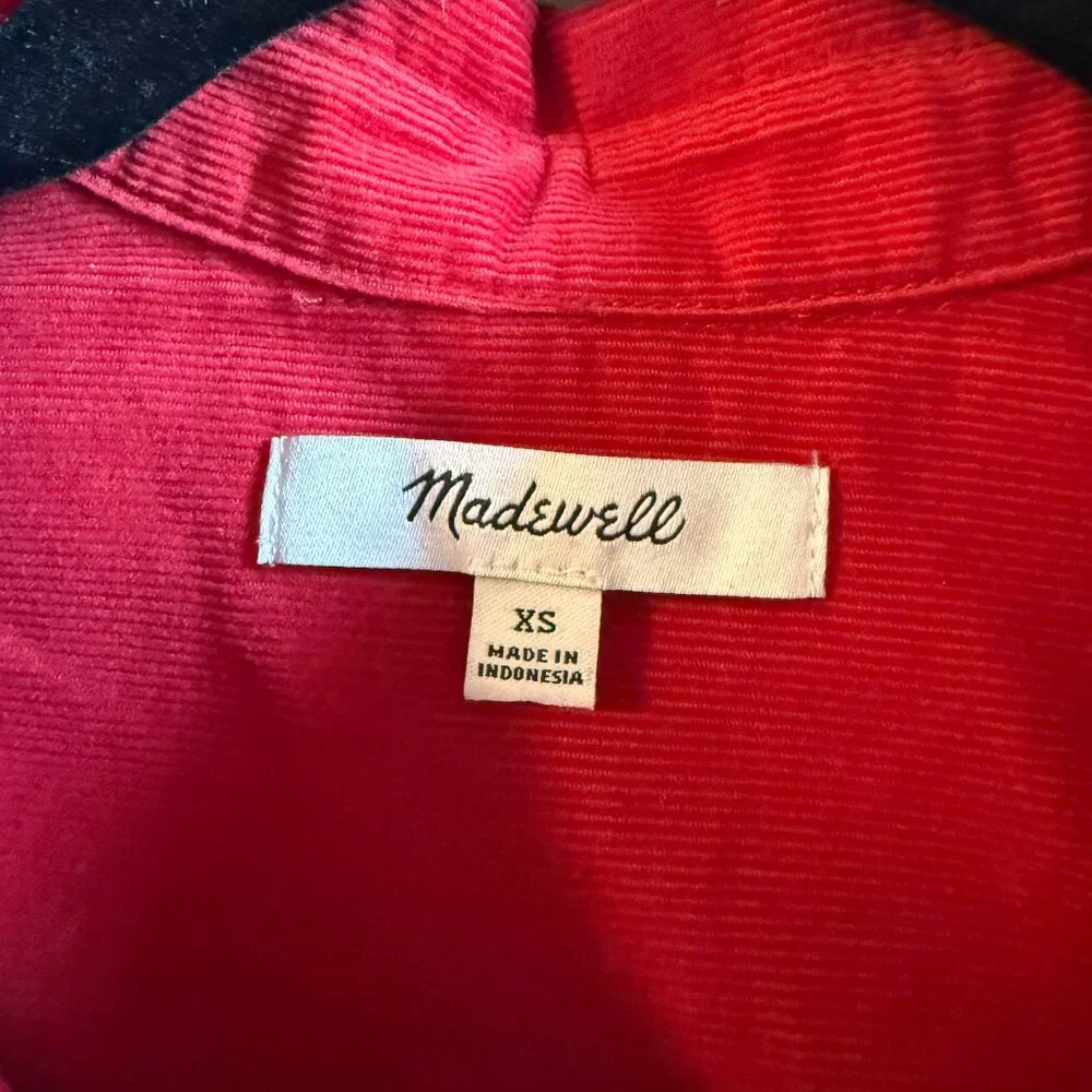 NWOT Madewell Easy Y-Neck Button-Up Shirt in Red Corduroy size XS - Picture 2 of 6